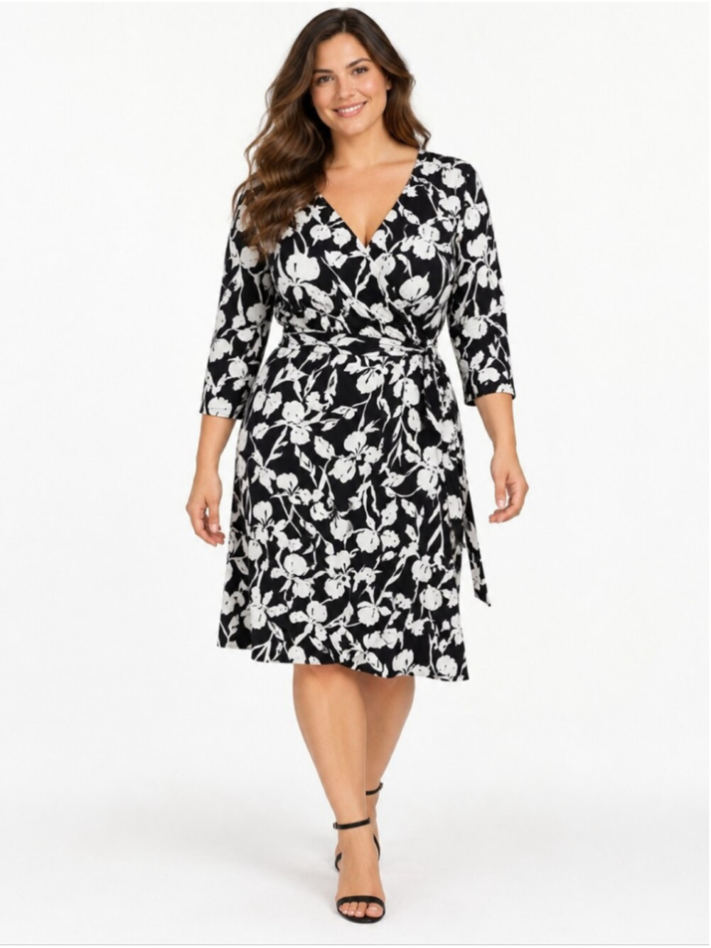 41 Hawthorn Black White Floral Faux Wrap Belted Dress XL